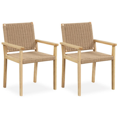 Ensemble de 2 chaises de salle à manger d'extérieur, fauteuils en bois massif avec sièges tissés en corde de papier et dossiers confortables, chaises de patio pour l'intérieur et l'extérieur