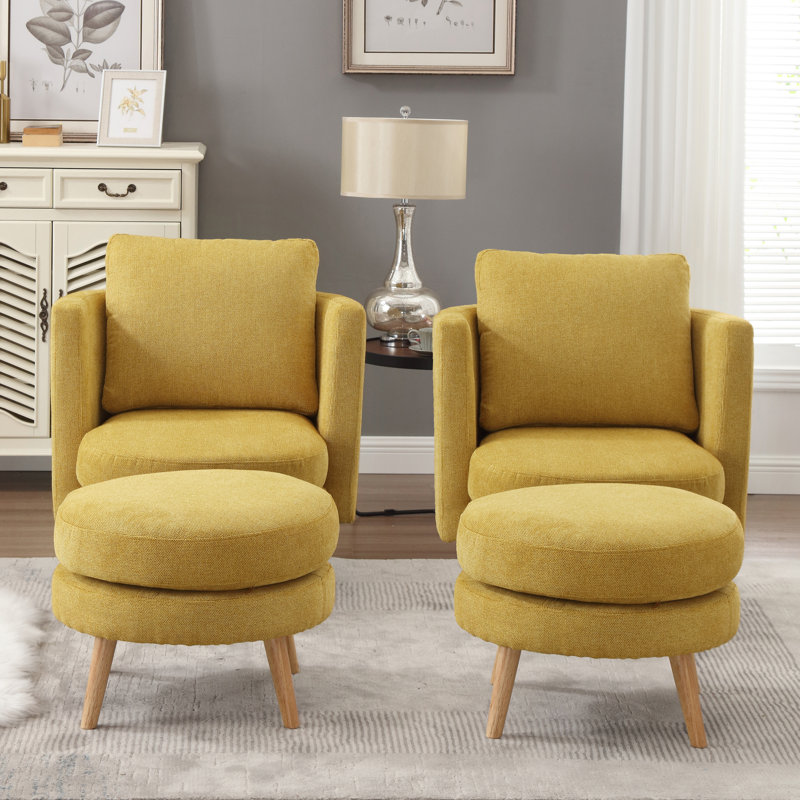 Kearah Upholstered Barrel Chair with Ottoman, Natural, Mustard