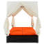 Canapé-lit double d'extérieur moderne en rotin PE avec auvent et rideaux d'intimité, réglable en 6 positions avec coussins-130629649