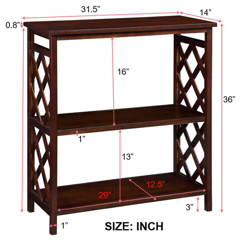 3-Tier Console Table With Storage Shelves, Red Brown