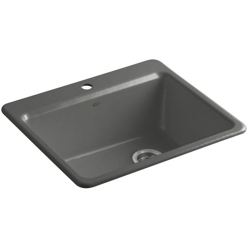 Riverby® 25" L x 22" W x 9-5 8" Bar Kitchen Sink with Basin Rack, 1 hole, White
