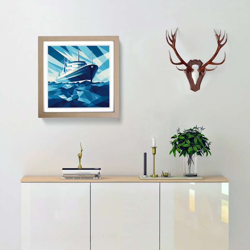 Ship On The Ocean Constructivism No.2 - Single Picture Frame Print on Wood, Oak