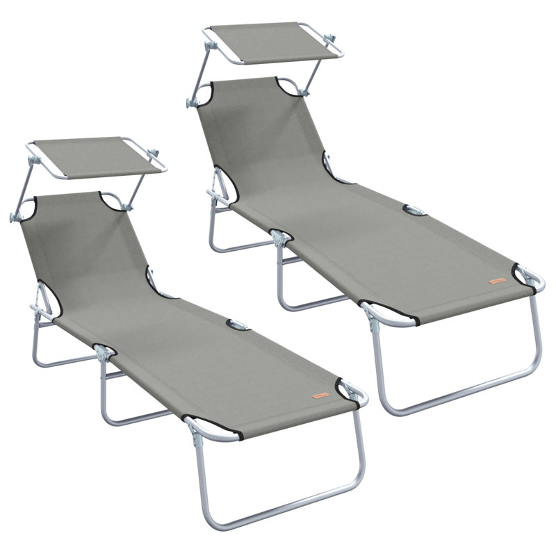vidaXL Folding Sun Lounger with Canopy Outdoor Daybed Sunbed Steel and Fabric, Grey