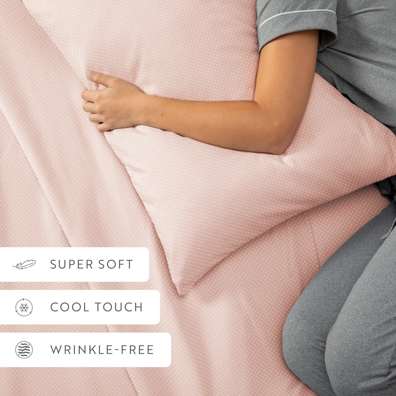 Home My Heart Pattern Microfiber Sheet Set, Cal.King Sheet Set + 1 Fitted Sheet + 2 Pillowcase, Pink