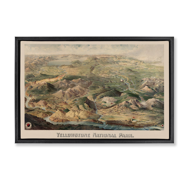 Toile flottante vintage encadrée par Yellowstone Park par Stellar Design Studio, Cadre flottant noir de jais