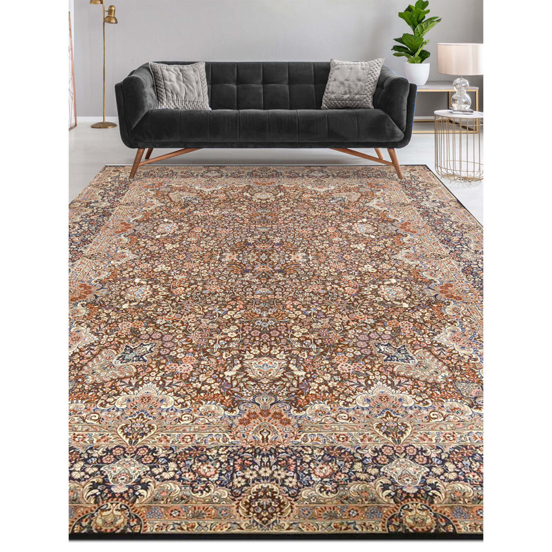 Tapis bleu marine et vin de haute qualité noué à la main