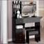 Meuble-lavabo de 37 po avec tiroir de taille moyenne à gauche et tabouret rembourré, très grand miroir coulissant à droite, rangement multicouche à grande capacité, commode pratique et pratique, convient aux grands espaces-429870103