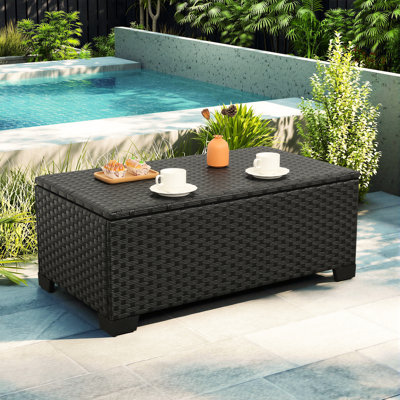 Outdoor Table with Storage Patio Table Wicker Coffee Table All-Weather Side Table Waterproof Cover