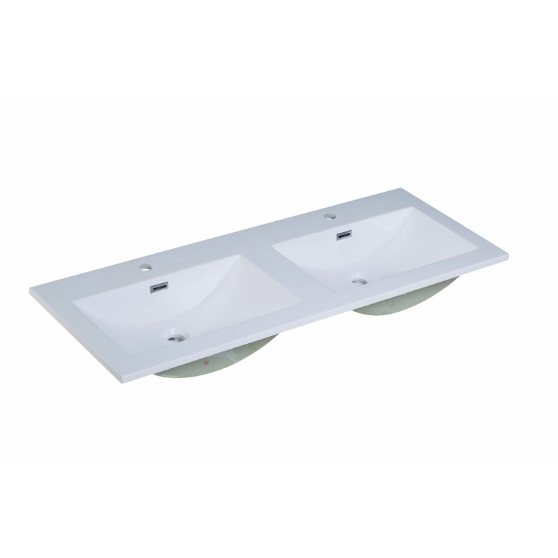 Lavabo de salle de bain rectangulaire encastré en polymère blanc avec trop-plein