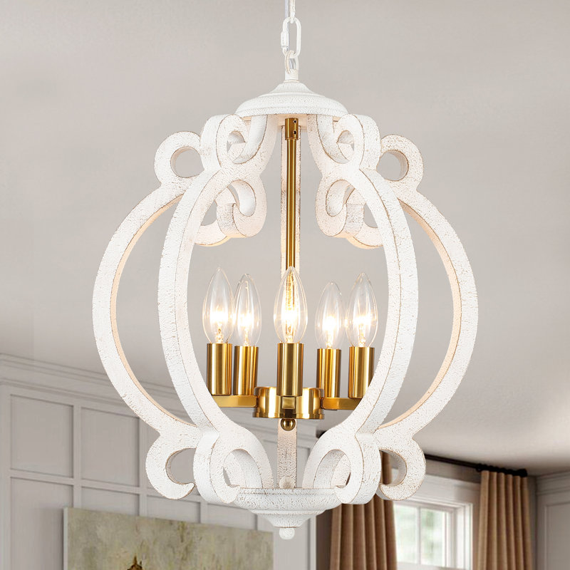 Lustre géométrique à 5 lumières Calistoga, Or/blanc
