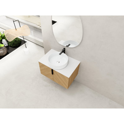 Meuble-lavabo de 30 po avec lavabo d'art en céramique, dalle de pierre artificielle, charnières et charnières à fermeture en douceur pour la rénovation de portes contemporaines