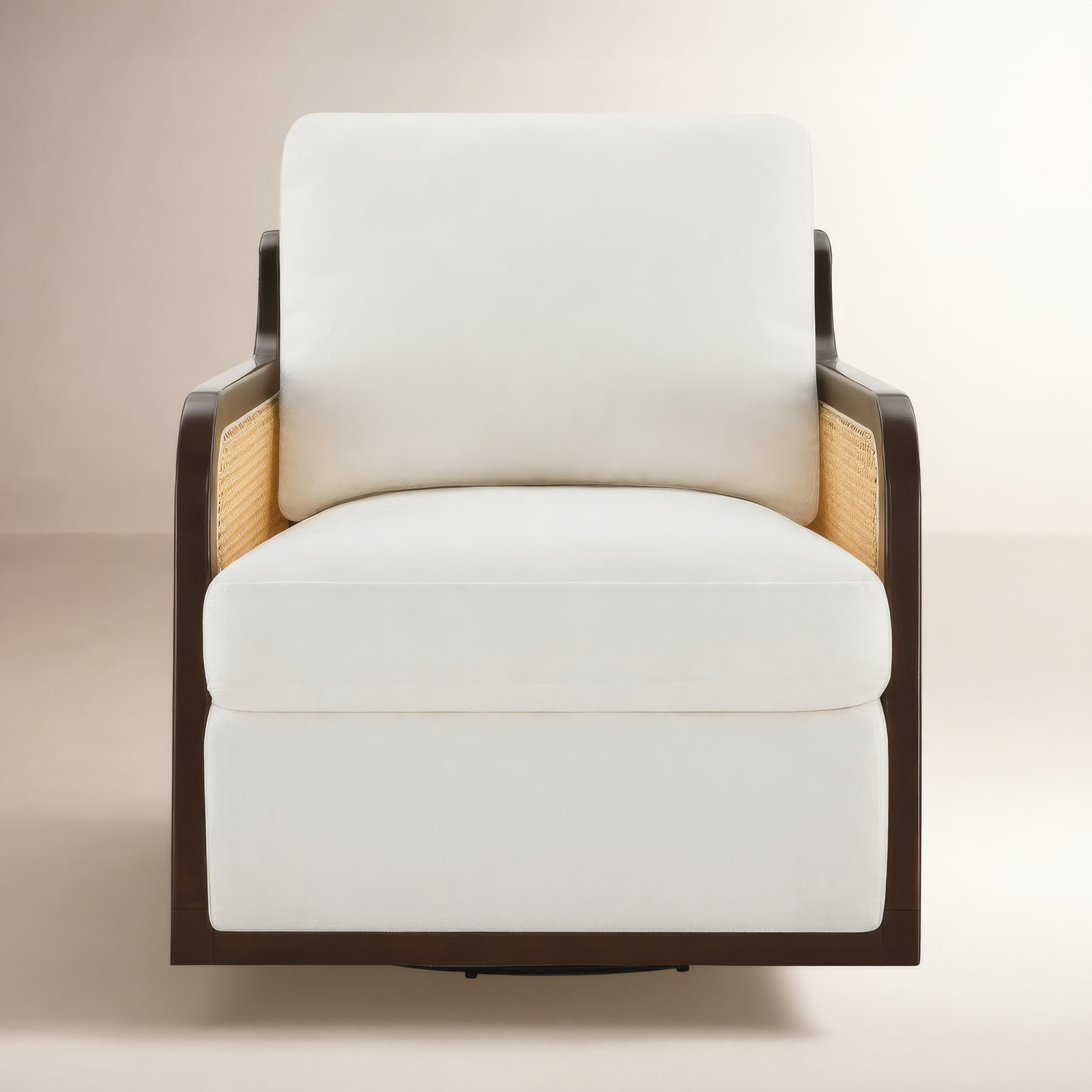 Marlowe Upholstered Natural Cane Swivel Armchair, White