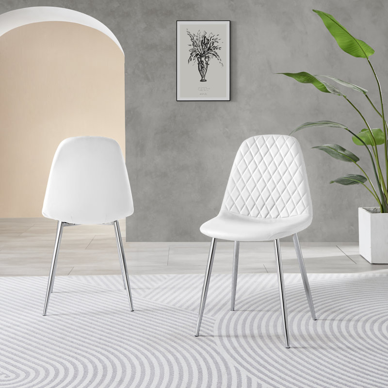 4 - Person Dining Set, White/Silver, Grey Marble