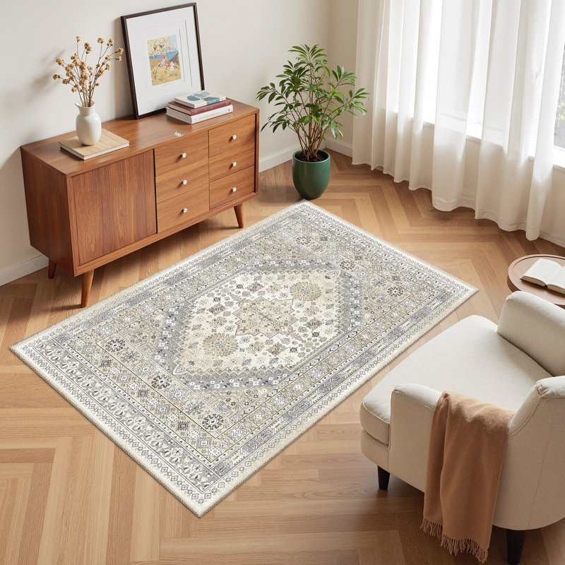 Rectangle Geometric and Abstract Area Rug, Beige/Grey, Rectangle 80 x 150cm
