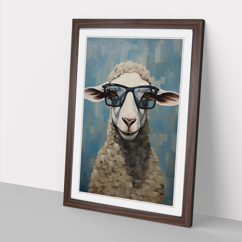 Sheep Modern - Single Picture Frame Print on Wood, Walnut, 46cm H x 34cm W x 2cm D