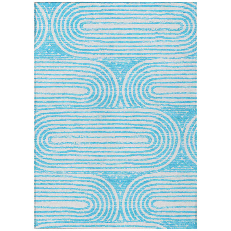 3' X 5' Teal Abstract Washable Non Skid Indoor Outdoor Area Rug