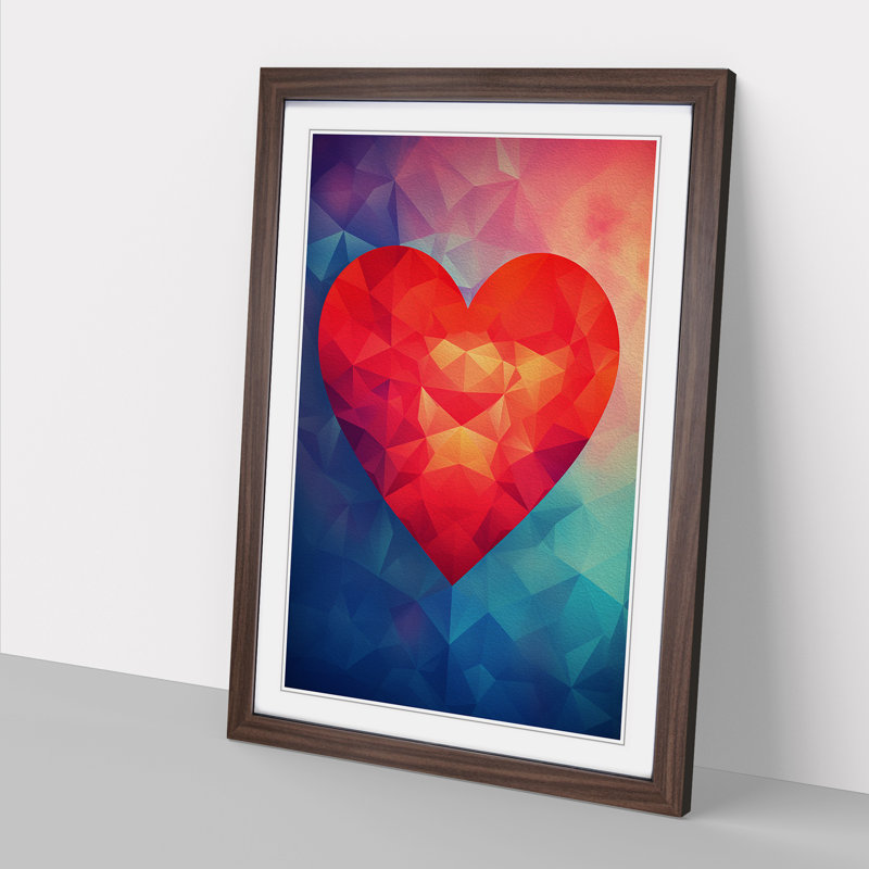 Love Heart Geometric - Single Picture Frame Print on Wood, Walnut, 34" H x 25" W x 2" D