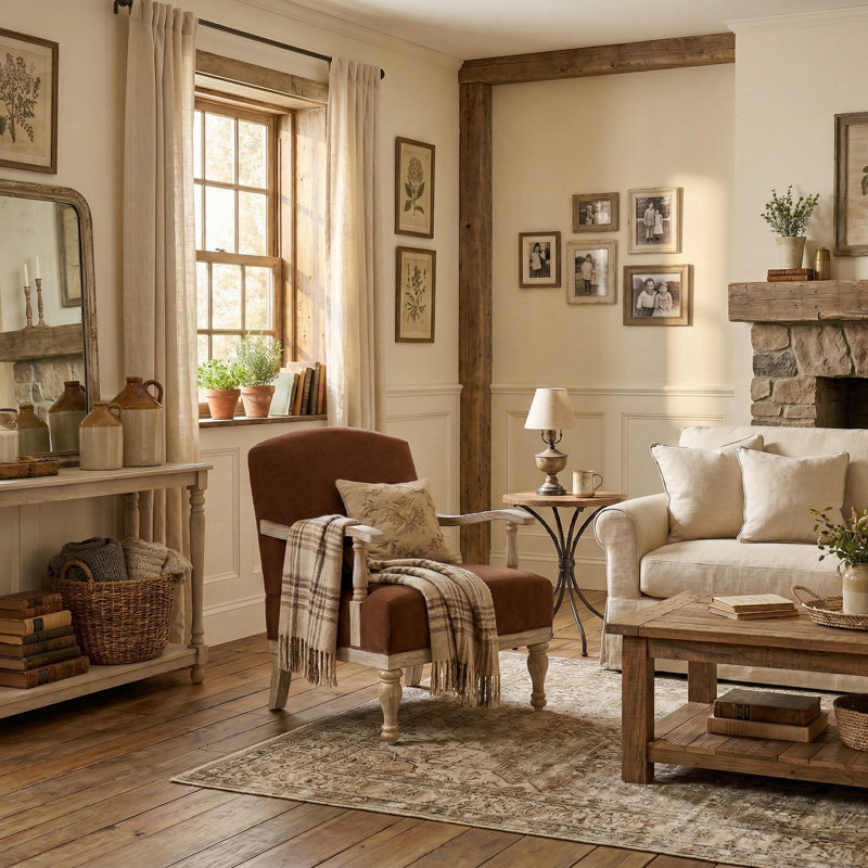 Williamstown 27.75"W Farmhouse Accent Chair With Solid Wood Armrests, Burn-brick