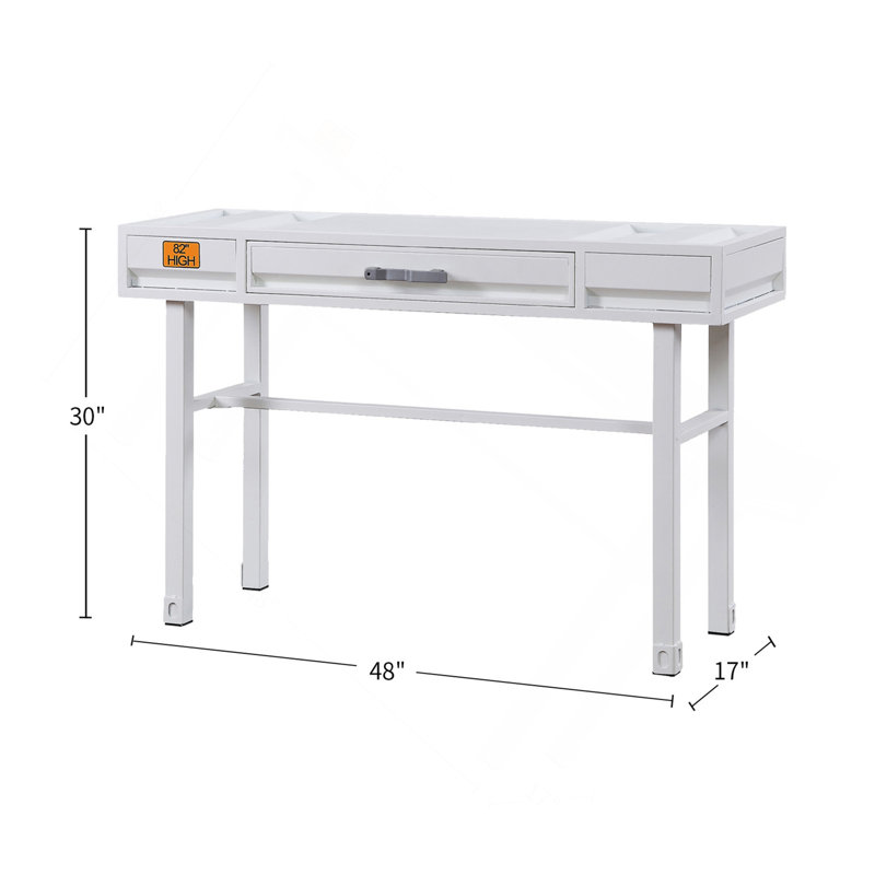 Metal Vanity Desk With One Drawer, White, White