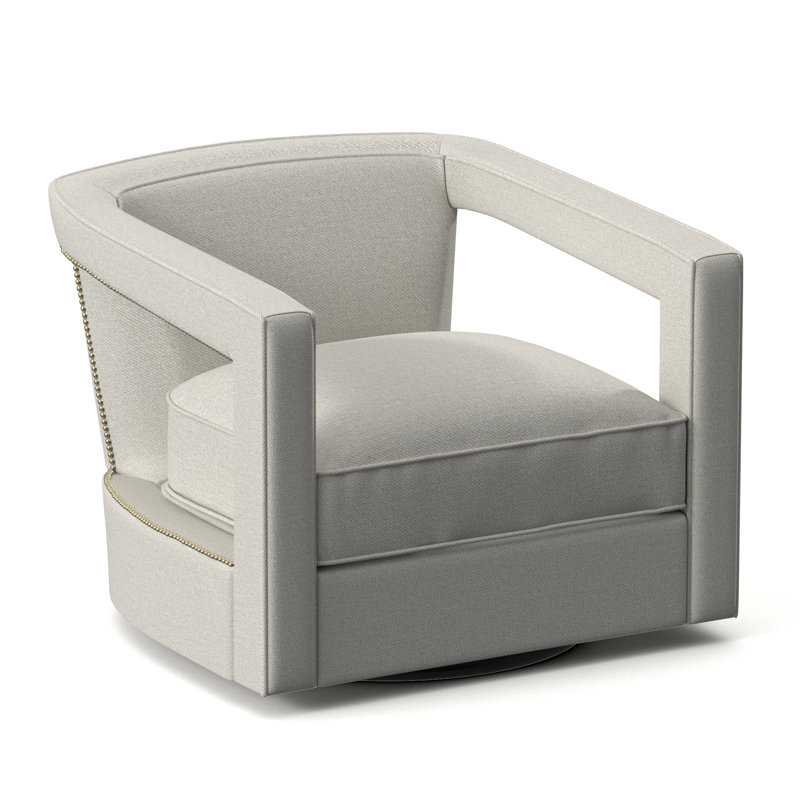Alana 32.5'' Wide Swivel Barrel Chair, Bright Brass, White 5555-000
