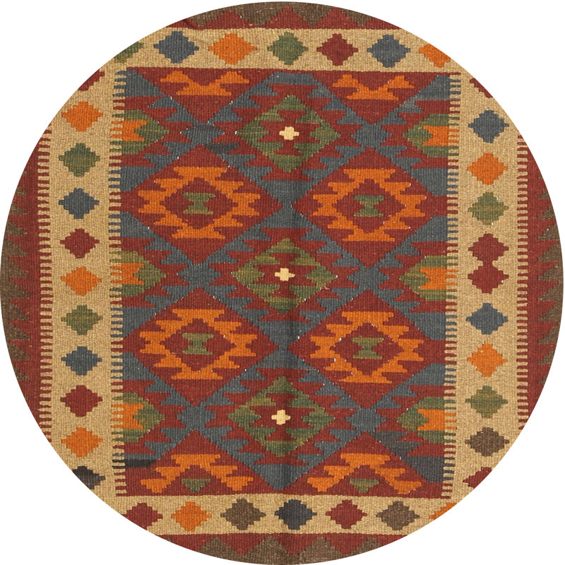 Tapis noir/orange/beige contemporain, Rond 8 pi