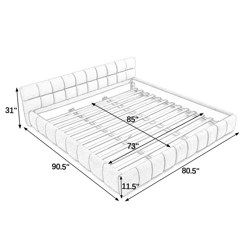 Très grand lit plateforme avec tissu épais, tête de lit moelleuse, aspect terre, pas de sommier tapissier, structure rembourrée en chenille, style, assemblage rapide