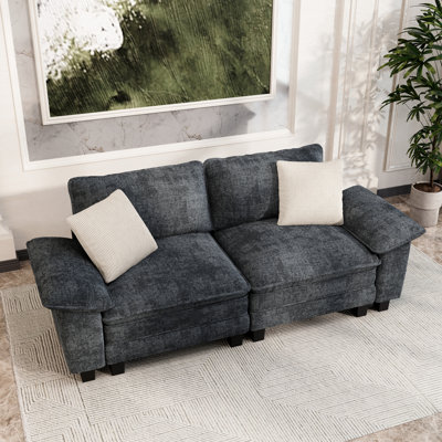 88" Modular Sectional Loveseat Couches For Living Room, 2-seater Deep Seat Sofa With Throw Pillow