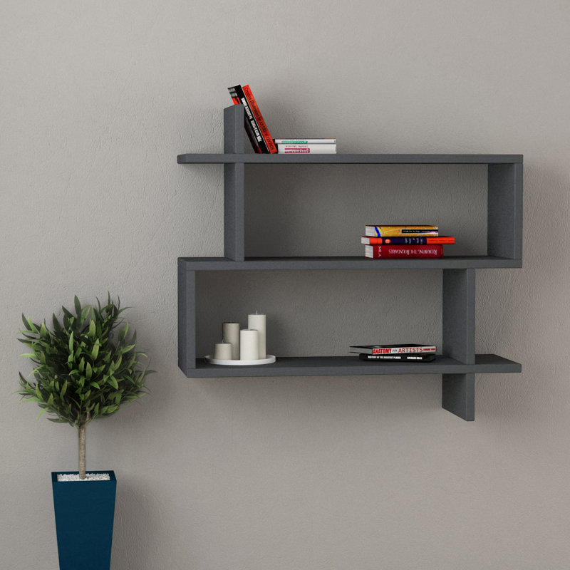 Argonaut Modern Wall-Mounted 2-Tier Floating Bookshelf, Anthracite