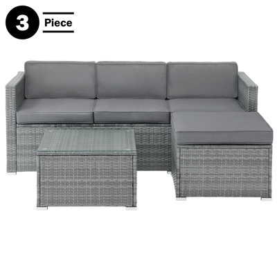Patio Furniture Set - 3-Piece Rattan Outdoor Sectional, Ottoman, and Table Combo - Deck, Pool, Sunroom, or Backyard Furniture by Lavish Home (Gray)