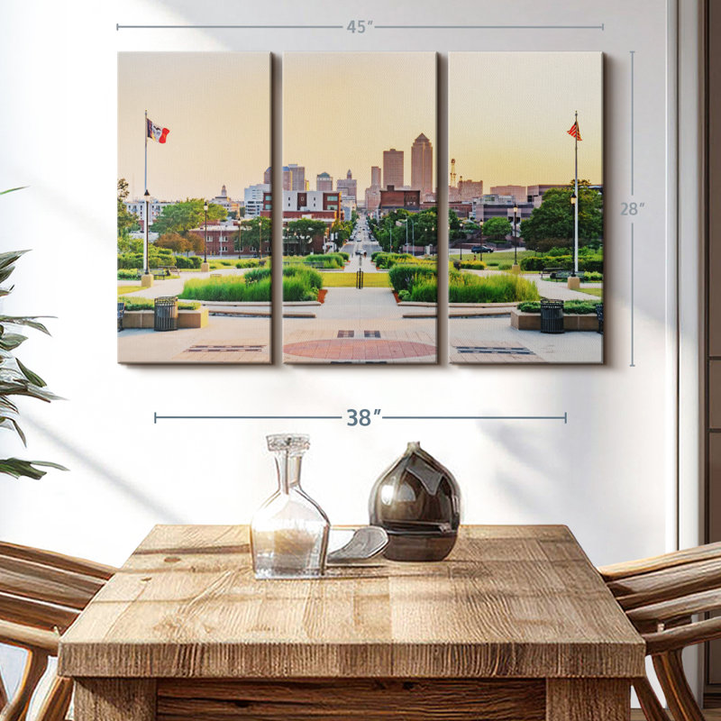 «Des Moines Park And Skyline», 3 pièces, H 28 po x l 45 po