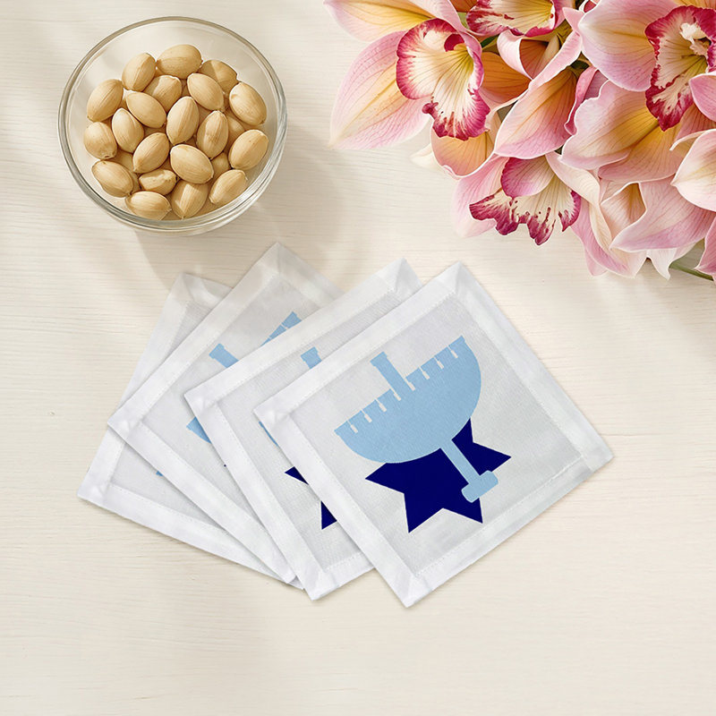 Hanukkah Menorah Cotton Sateen Cocktail Napkins