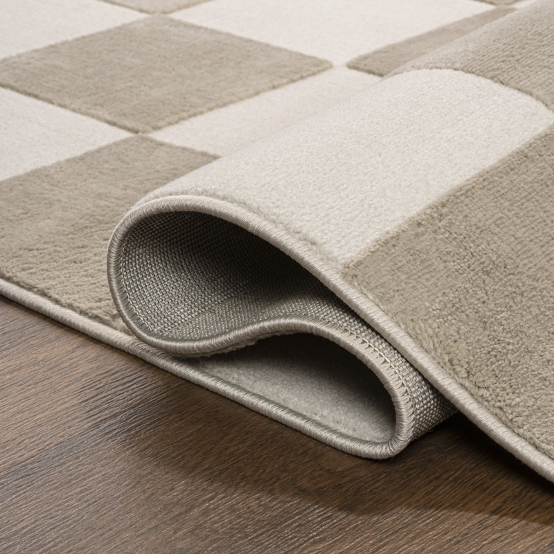 Nimco Modern Geometric Checkerboard High-Low Beige/Cream Rug, Rectangle 5'3" x 7'7"