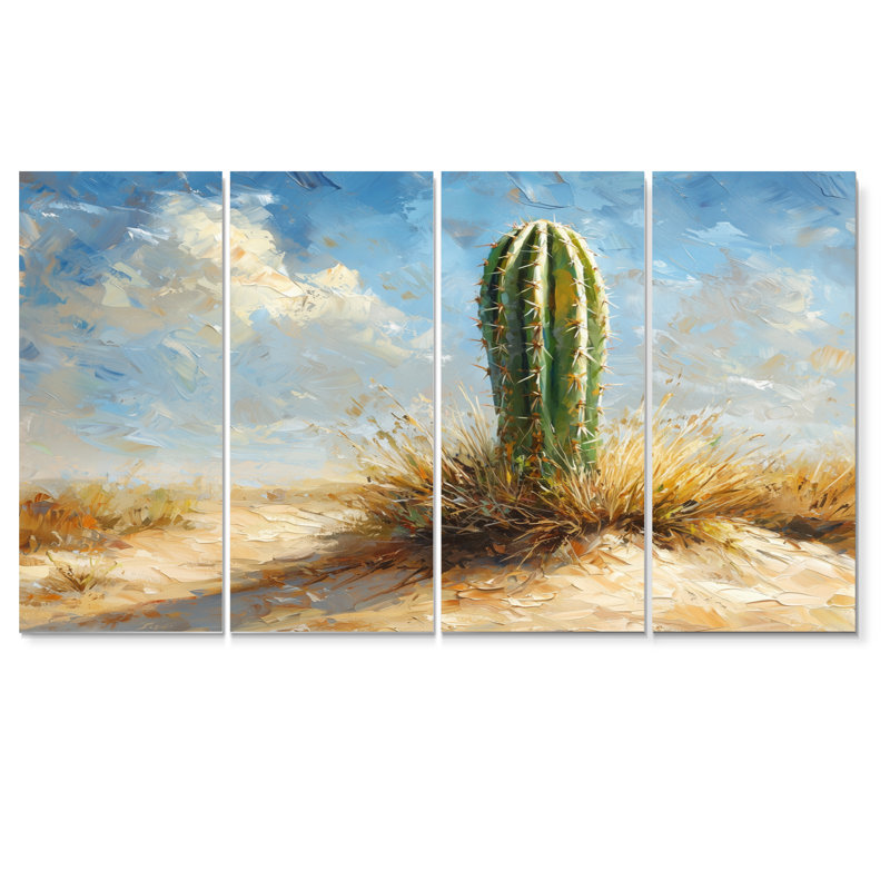 Minimalisme Cactus par les dunes II - Art mural floral cactus - Art mural traditionnel pour le salon, H 32 po x l 64 po