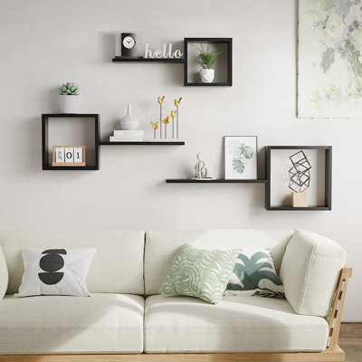  Wooden Square Floating Shelves Wall Mount, Floating Cube Shelves Set Of 6, Geometric Cube Wall Shelves For Wall Decor, Floating Box Shelves For Bedroom, Living Room, Bathroom, Kitchen, Office