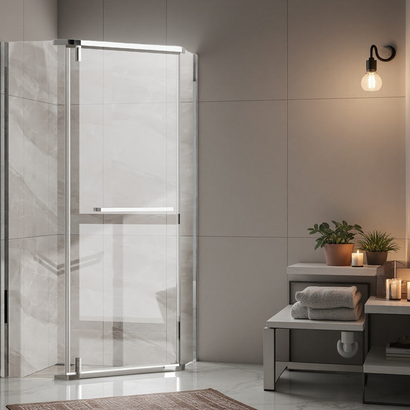 Frameless Shower Door Corner Shower Enclosure With Clear Sgcc Tempered Glass Pivot Shower Door, Chrome