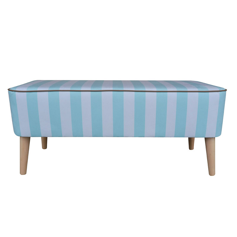 Mr.M Polyester Blend Upholstered Bench, Cream, Sky Blue