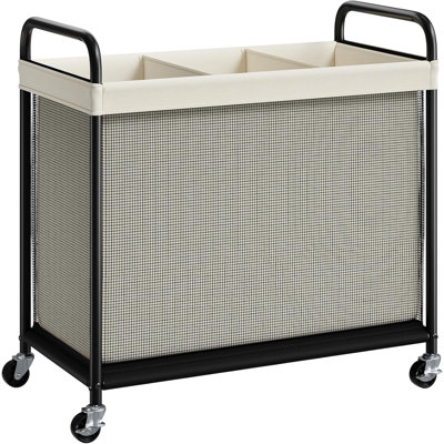 Laundry Hamper 3 Section 120L Rolling Laundry Sorter with Removable Liner Bag Laundry Basket with Wheels Steel Frame with Metal Handle
