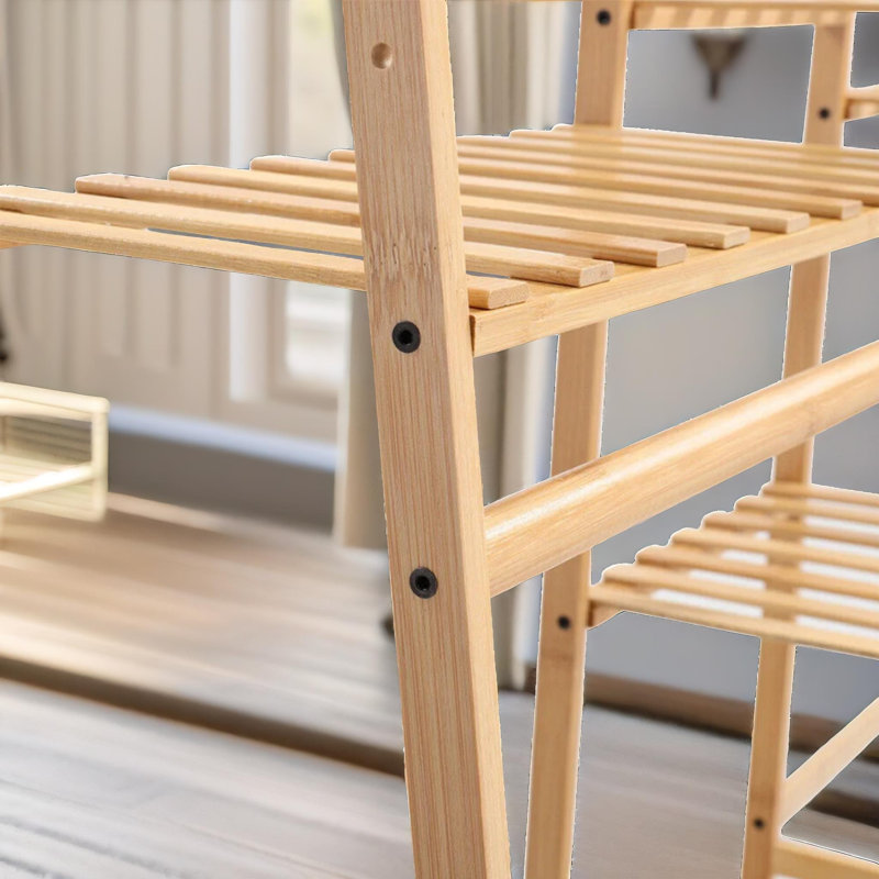 Natural Bamboo Clothes Rack Clothing Rail Garment Organiser With Storage Shoe Cabinet