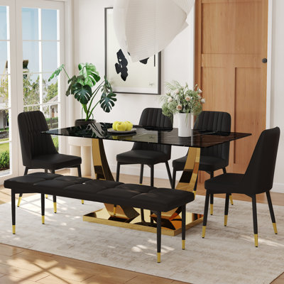 Ensemble de table de salle à manger, table de salle à manger rectangulaire avec quatre chaises d'appoint et 1 banc