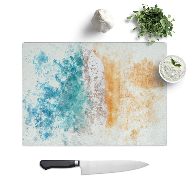 Tempered Glass Beach in Australia Watercolour Chopping Board, 20 cm x 28.5 cm