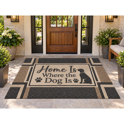 5' x 7' Outdoor Area Rug Home Is Where the Dog Is Paw Print Heavyweight Waterproof PVC Coil Loop Carpet, Patio Rug Quick Dry Mat for Large Doormat Porch Deck Entryway RV Camping