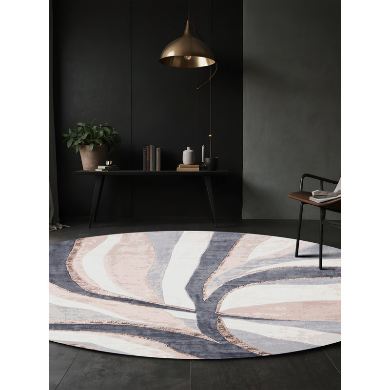 Tapis gris lavable à la machine, Rond 8 pi