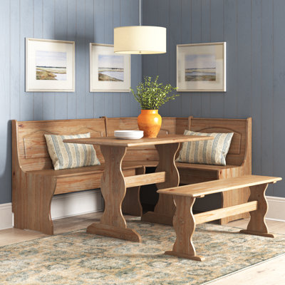 Padstow 5 - Person Pine Solid Wood Breakfast Nook Dining Set with Hidden Storage
