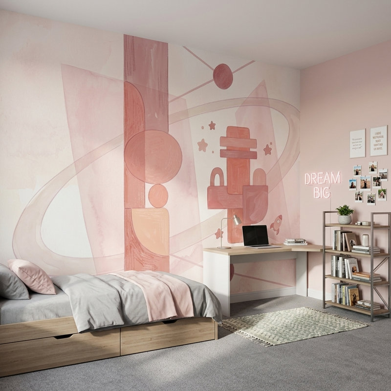 Décoration murale espace minimaliste amovible rose pastel Space, Peler et coller, 200 po x 120 po