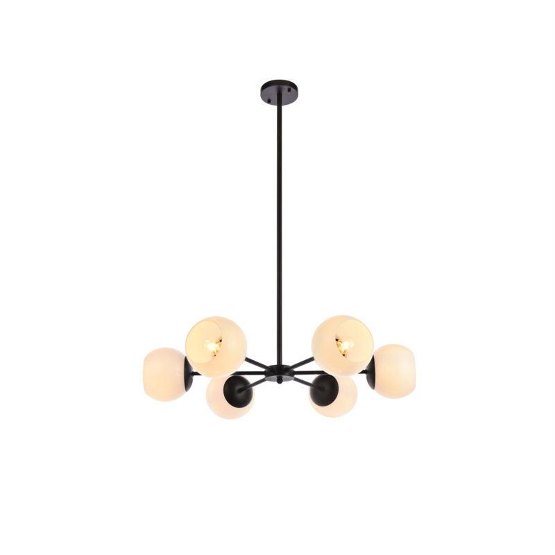 Caisha 6 - Light Dimmable Sputnik Modern Linear Chandelier, Black/White, 6" H x 30" W x 30" D