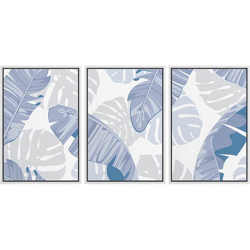 Palmier tropical, ensemble de 3 impressions sur toile, H 24 po x l 48 po x P 1,5 po, Blanc