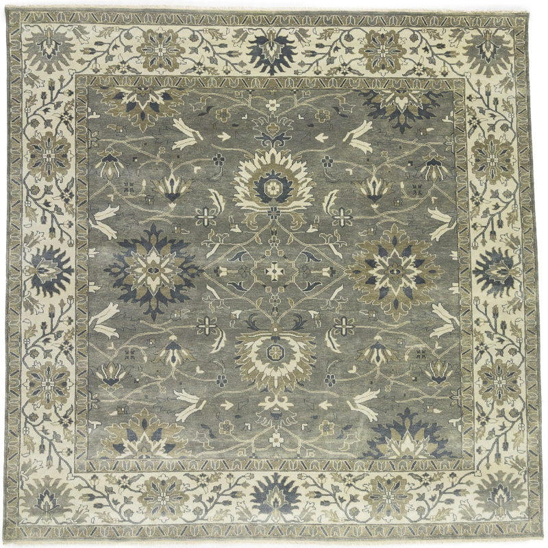 Tapis floral clair fait à la main 10 x 10 po Chobi, Carrée