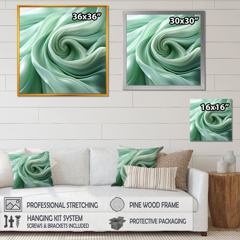 Décoration murale spirales vertes douces - Spirales abstraites murales, Toile tendue, H 36 po x l 36 po x P 1,5 po