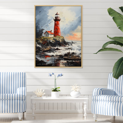 " Red Beach Lighthouse Guiding "
