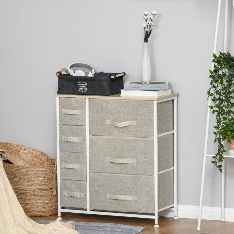Unité de rangement à 7 tiroirs avec tiroirs, bacs en tissu avec structure en métal pour la chambre à coucher, placards, gris clair